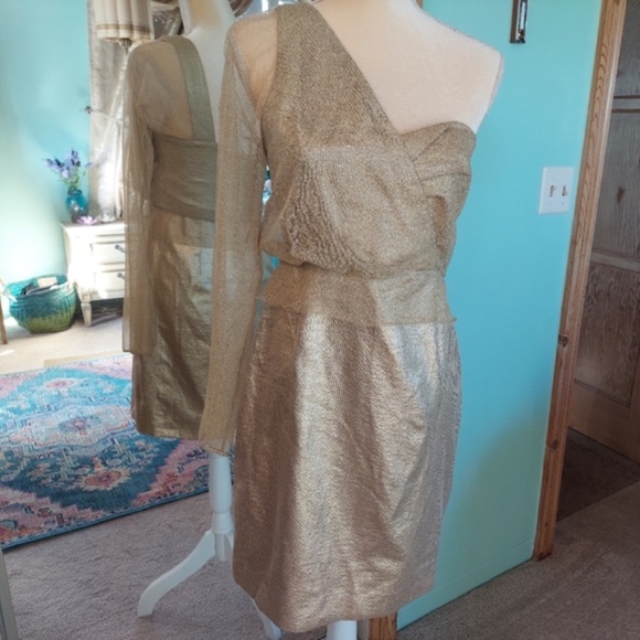 CLOSET CLOSING ELIE TAHARI Shimmer One Shoulder Dress - Picture 2 of 9